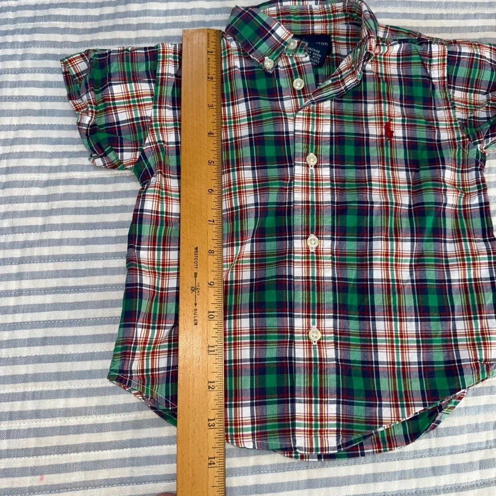 Ralph Lauren Boys 18M Green Plaid Short‎ Sleeve Button Down Shirt 320059053